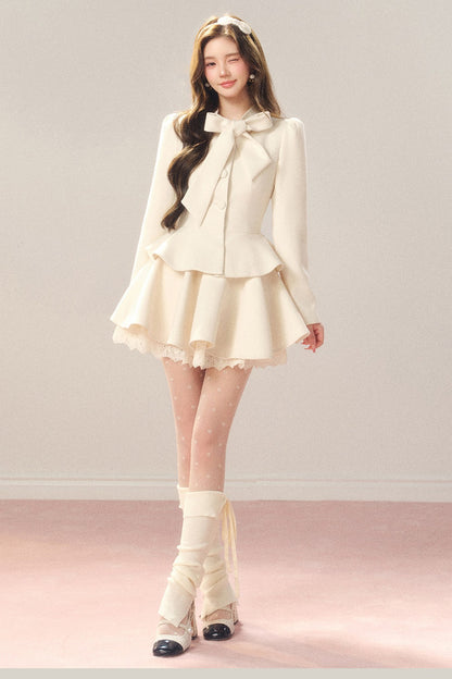 French Hepburn Style Imitation Wool Top and Skirt Set-Up