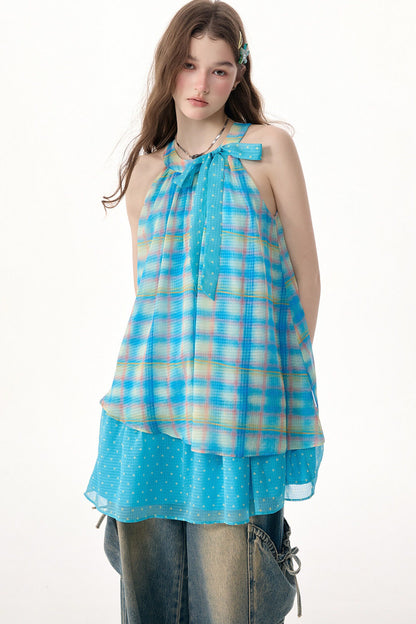 Bow Halter Plaid Dress