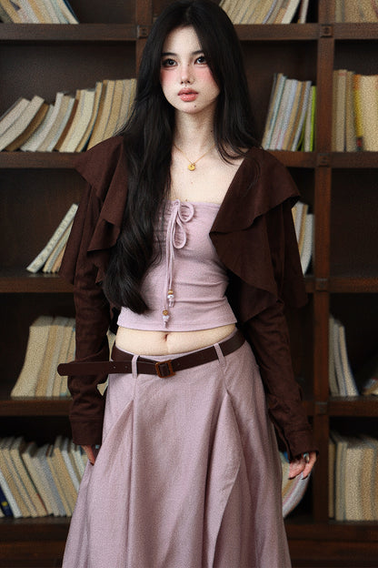 Waist-Cinching Tube Top and Pink and Purple Flowing Skirt Set-Up