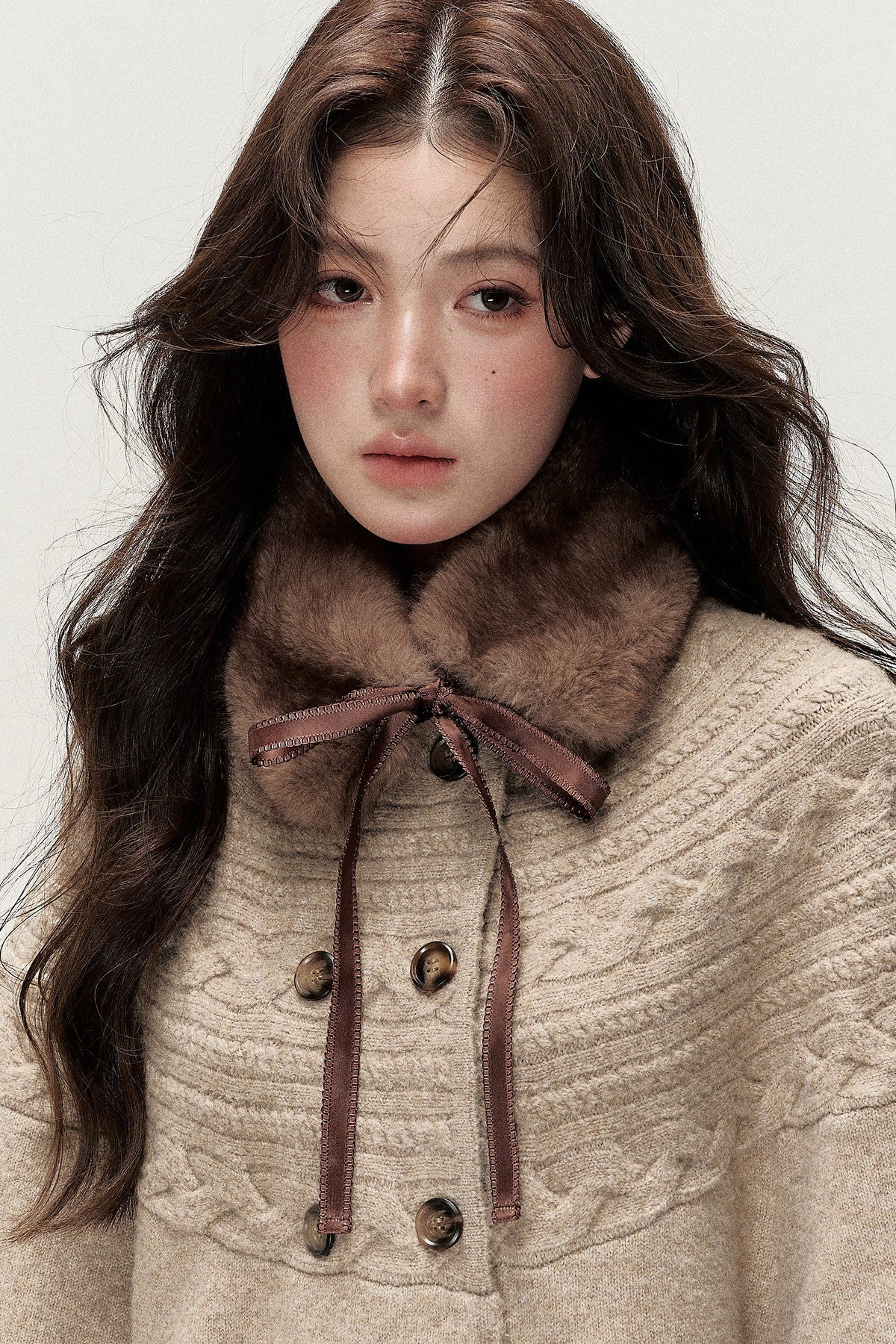 Retro Bow Fur Collar Cardigan