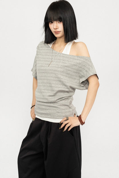 Retro Striped Halter Off-Shoulder Top