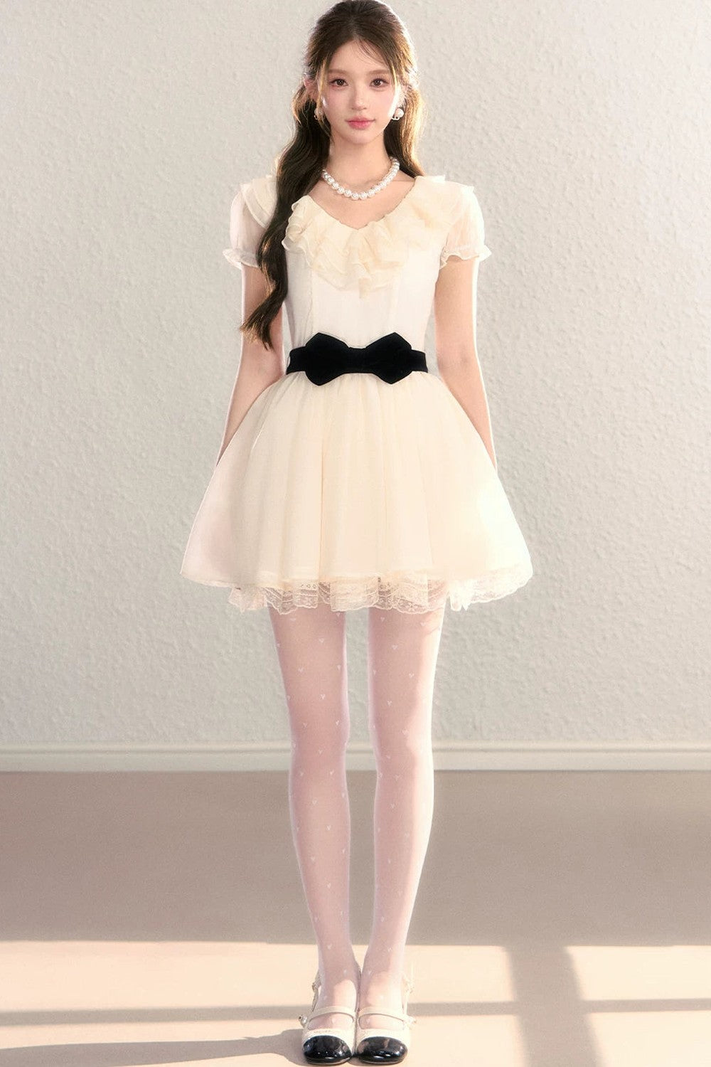 Abito francese color block con scollo a V