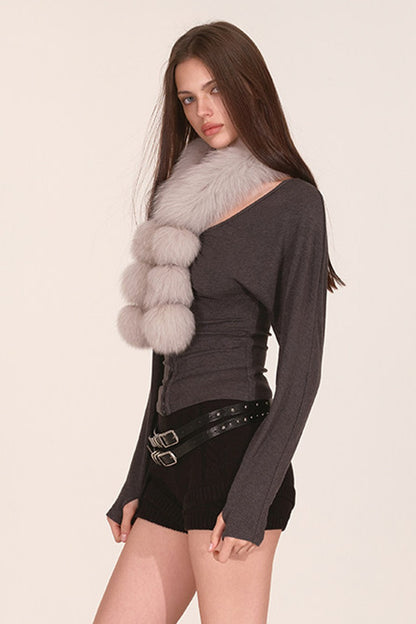 Fox Fur Tassel Pom Pom Scarf