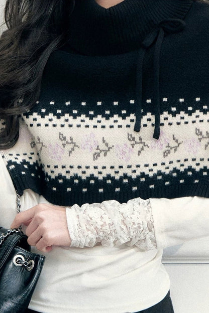 Fair Isle Tie Shawl Cape