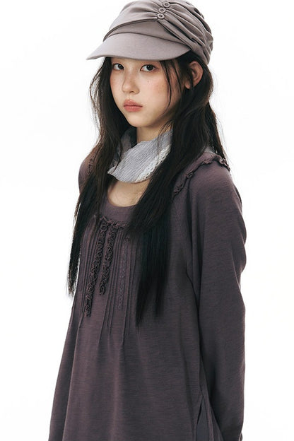 Front Chest Tuck Webbing Raglan Knit T-Shirt