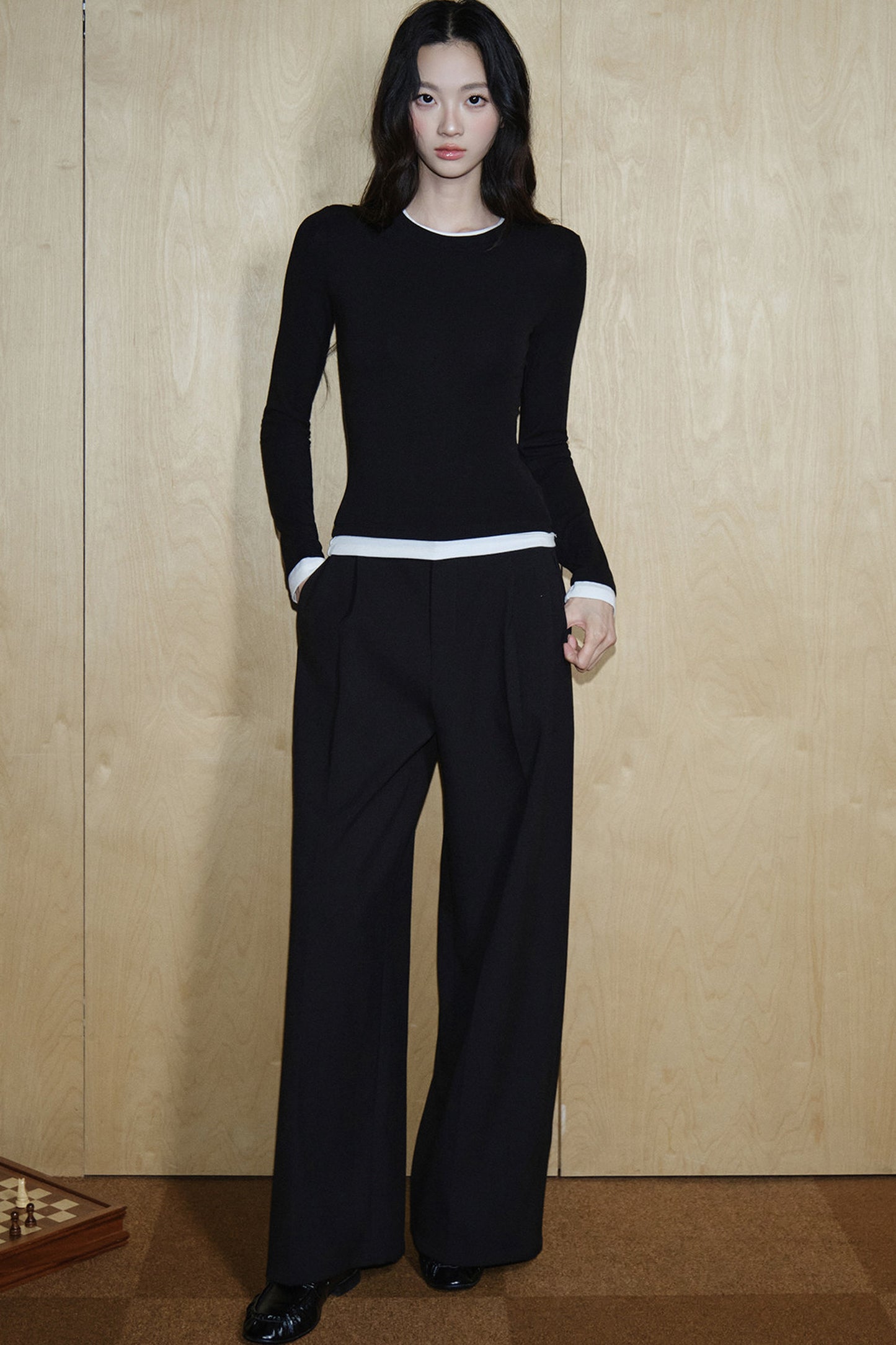 Top in maglia di velluto a blocchi di colore