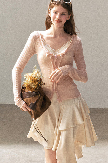 Cardigan sottile in maglia floreale