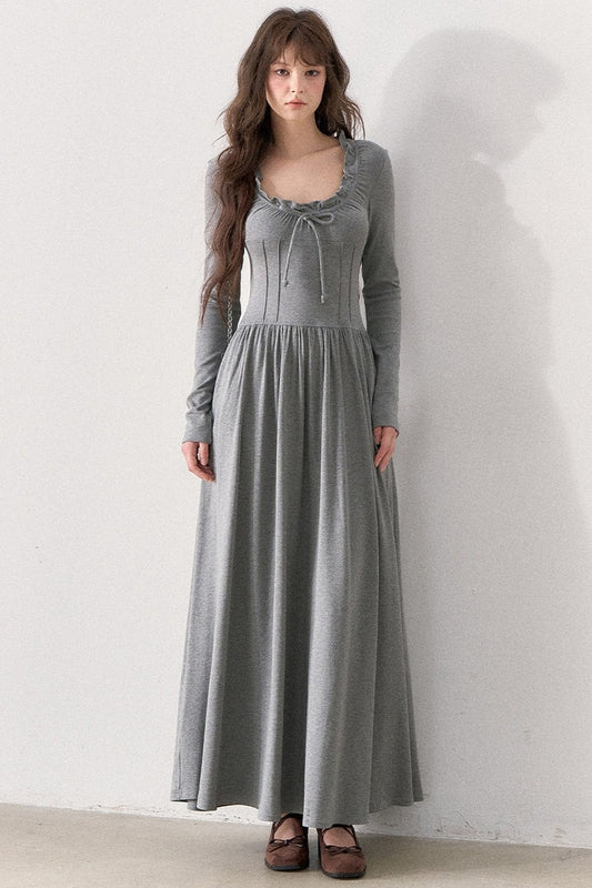 Grey Ruffled Knit Dress
