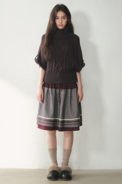Berry Purple High-Neck Wool Knit Cape