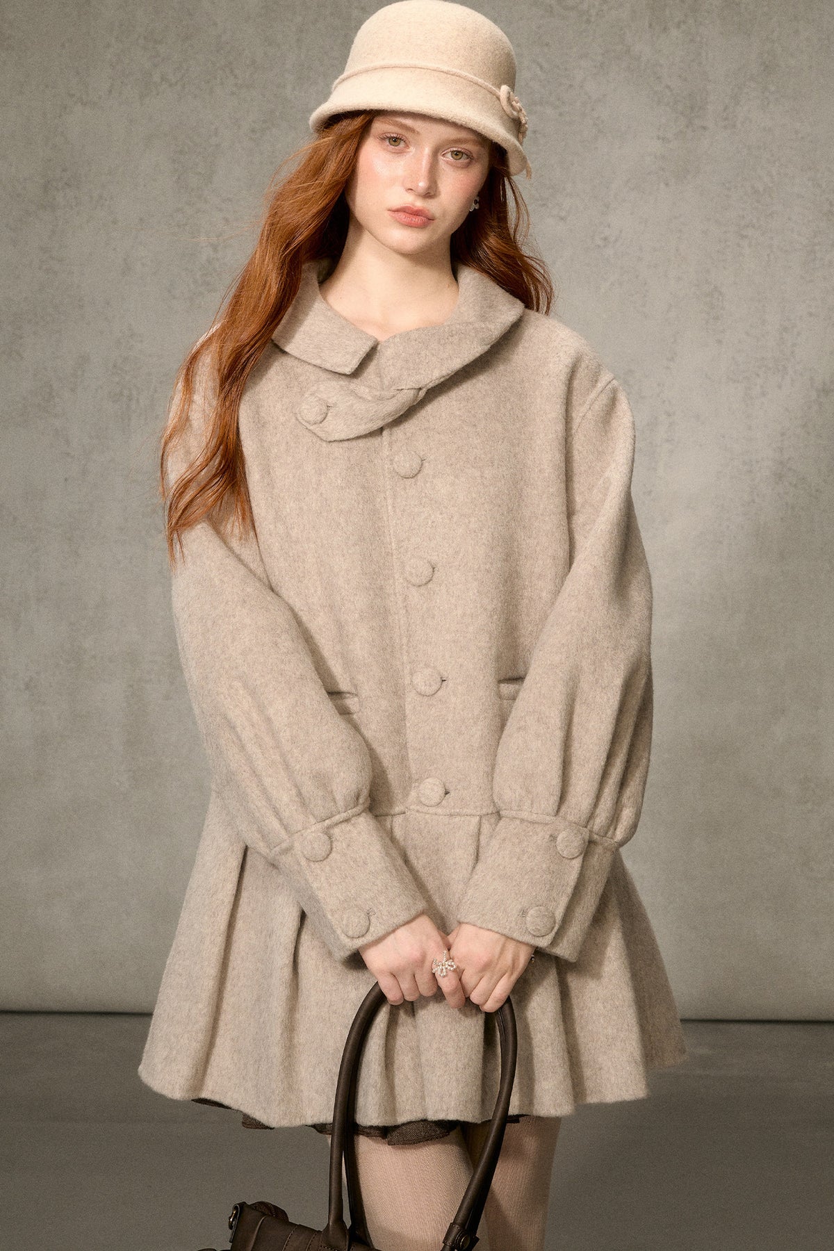 70% Wool Blend Double-Sided Pleated Coat