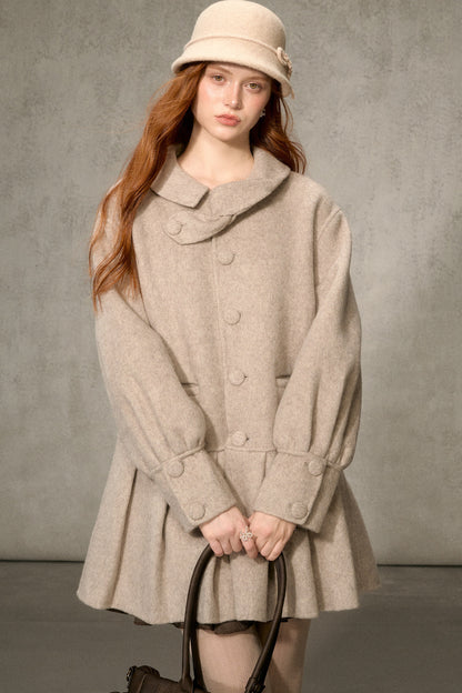 70% Wool Blend Double-Sided Pleated Coat