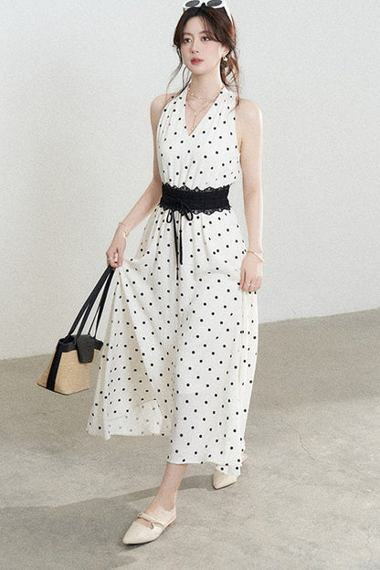 White Polka Dot Halter Dress