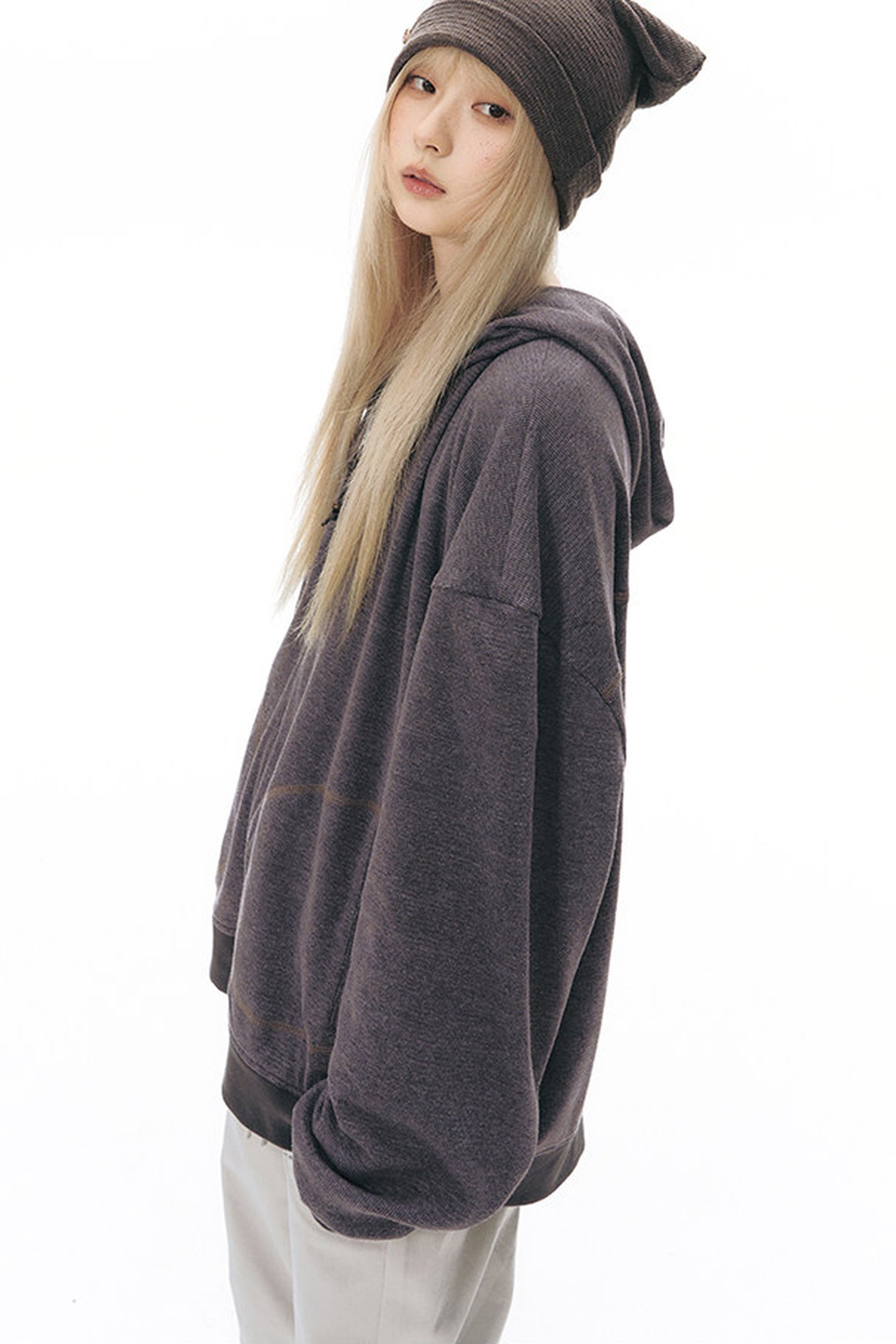 Reversible Striped Hooded Knit Cardigan