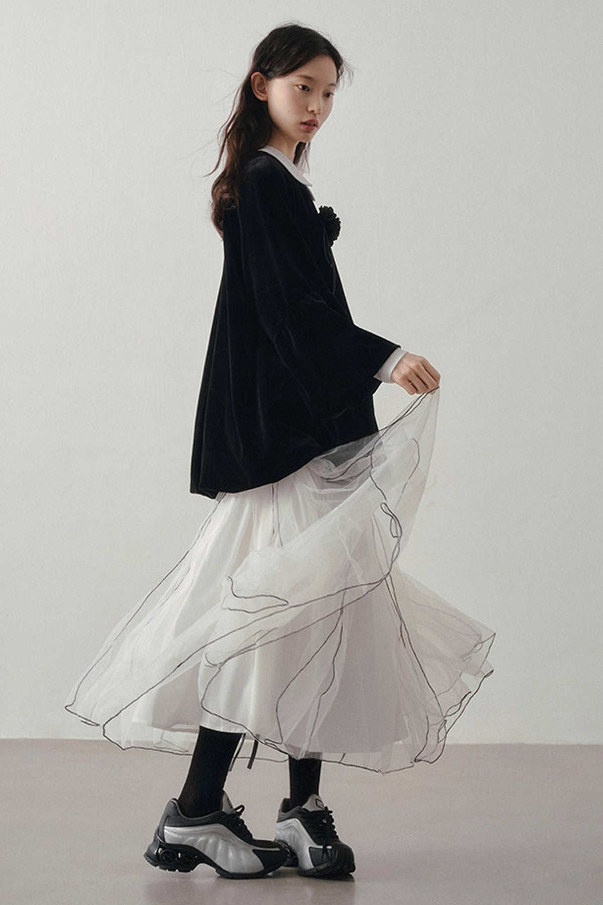 Multi-Layered Visible Stitching Mesh Skirt