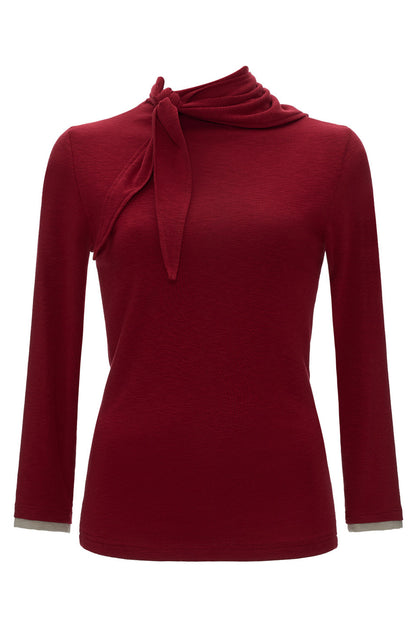 Tie-Neck Long-Sleeve Knit Top