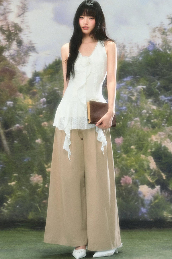 Lace Ruffle Summer Sleeveless Top Set-Up