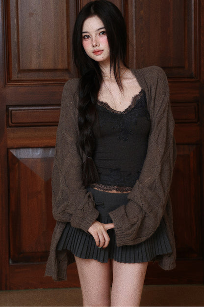 Twisted Lantern Sleeve Knit Cardigan