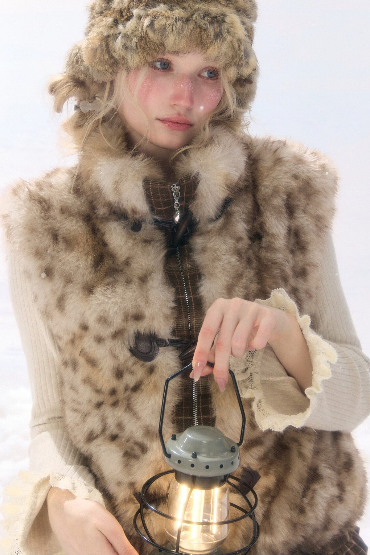 Plaid Leopard Horn Button Vest