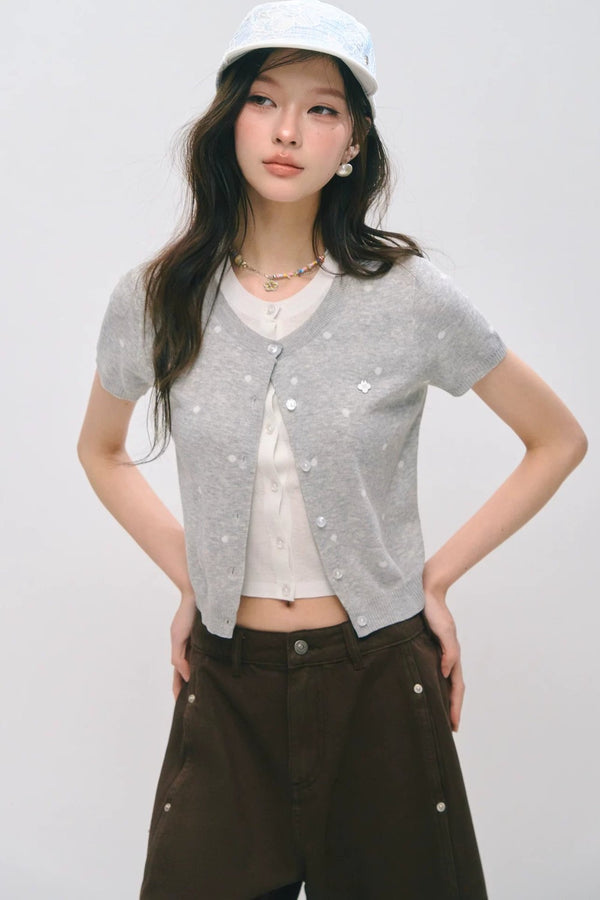 Polka Dot Knitted Short Sleeve Top