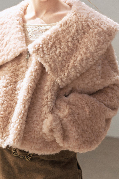 Large Lapel Textured Faux Fur Teddy Jacket