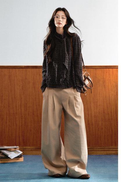 Plaid Cable-Knit Knit Shirt Top