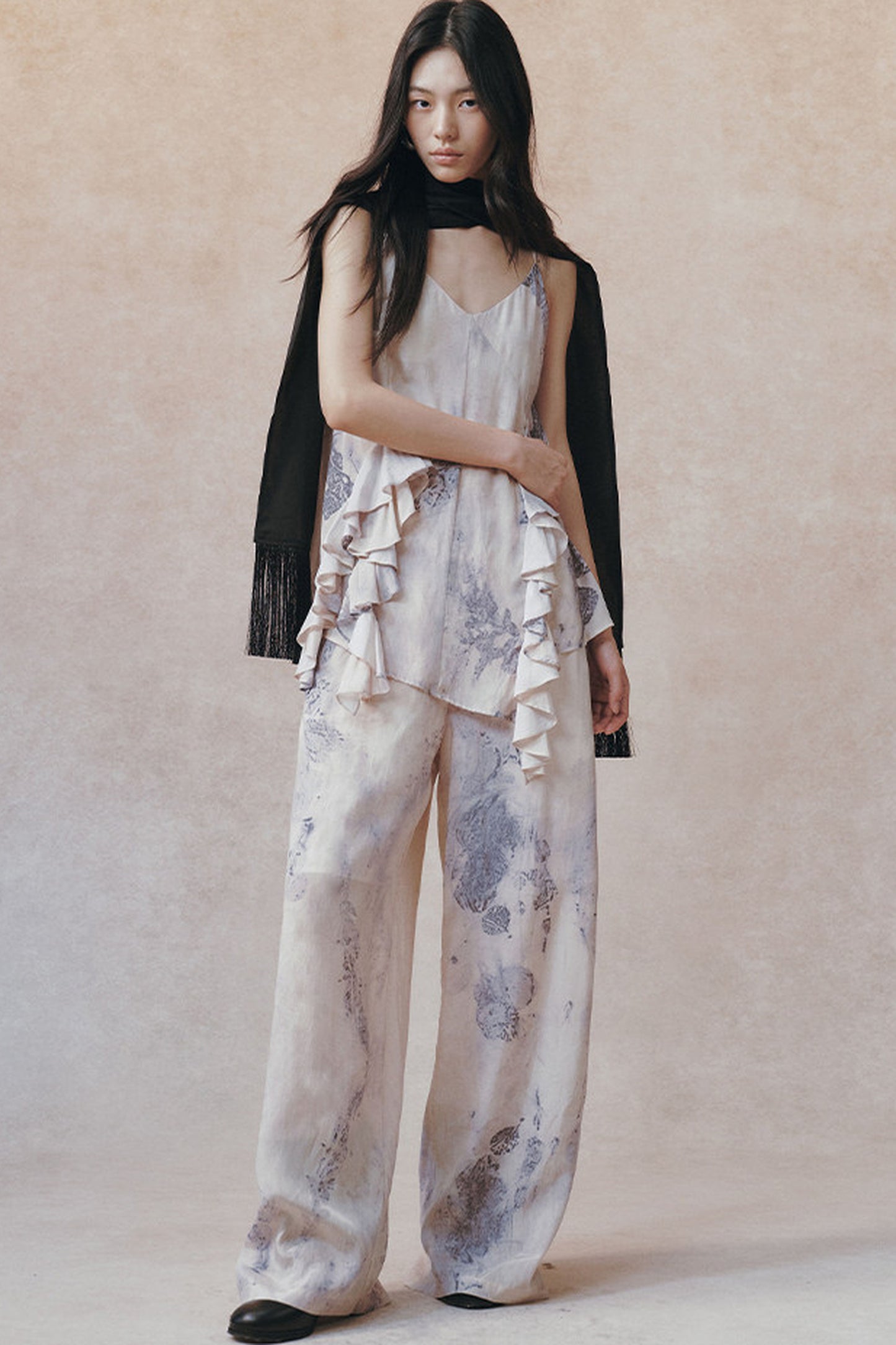 Ink Print Ruffled Camisole