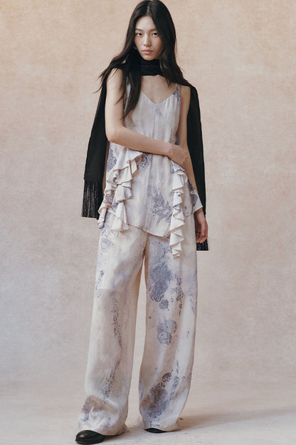 Ink Print Ruffled Camisole