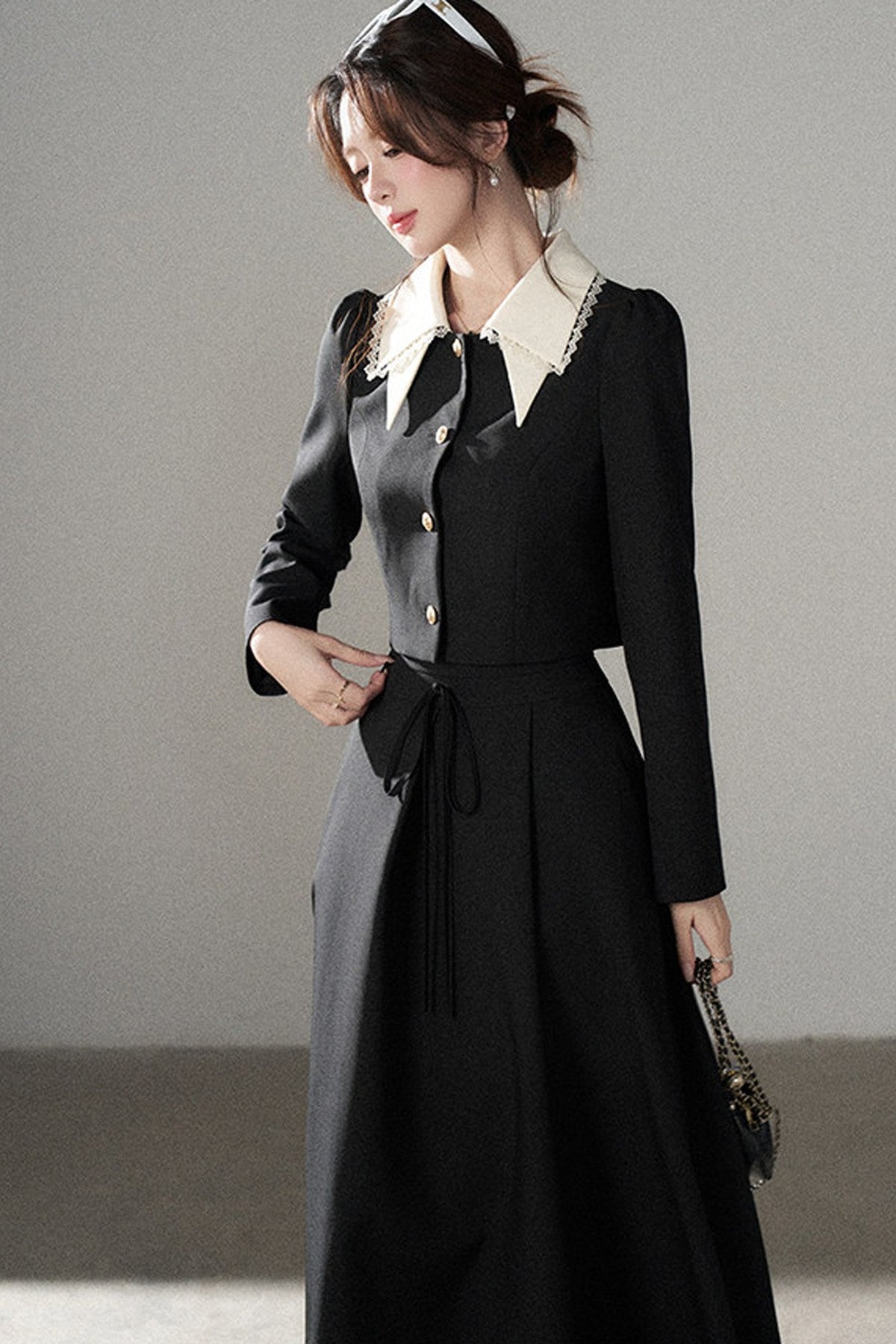 Black Collar Top and Long Skirt Set-Up