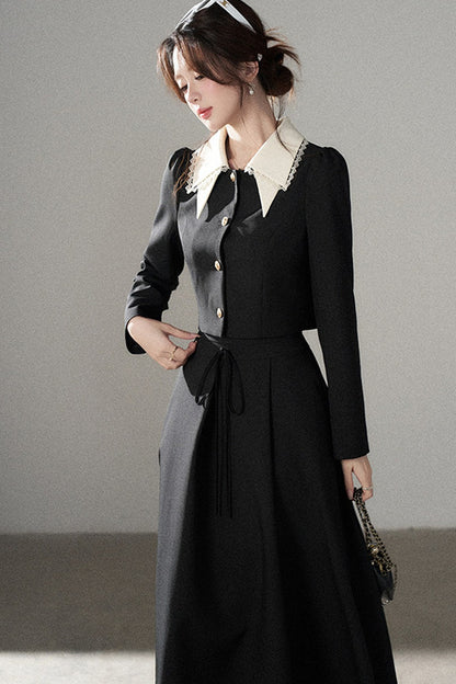 Black Collar Top and Long Skirt Set-Up