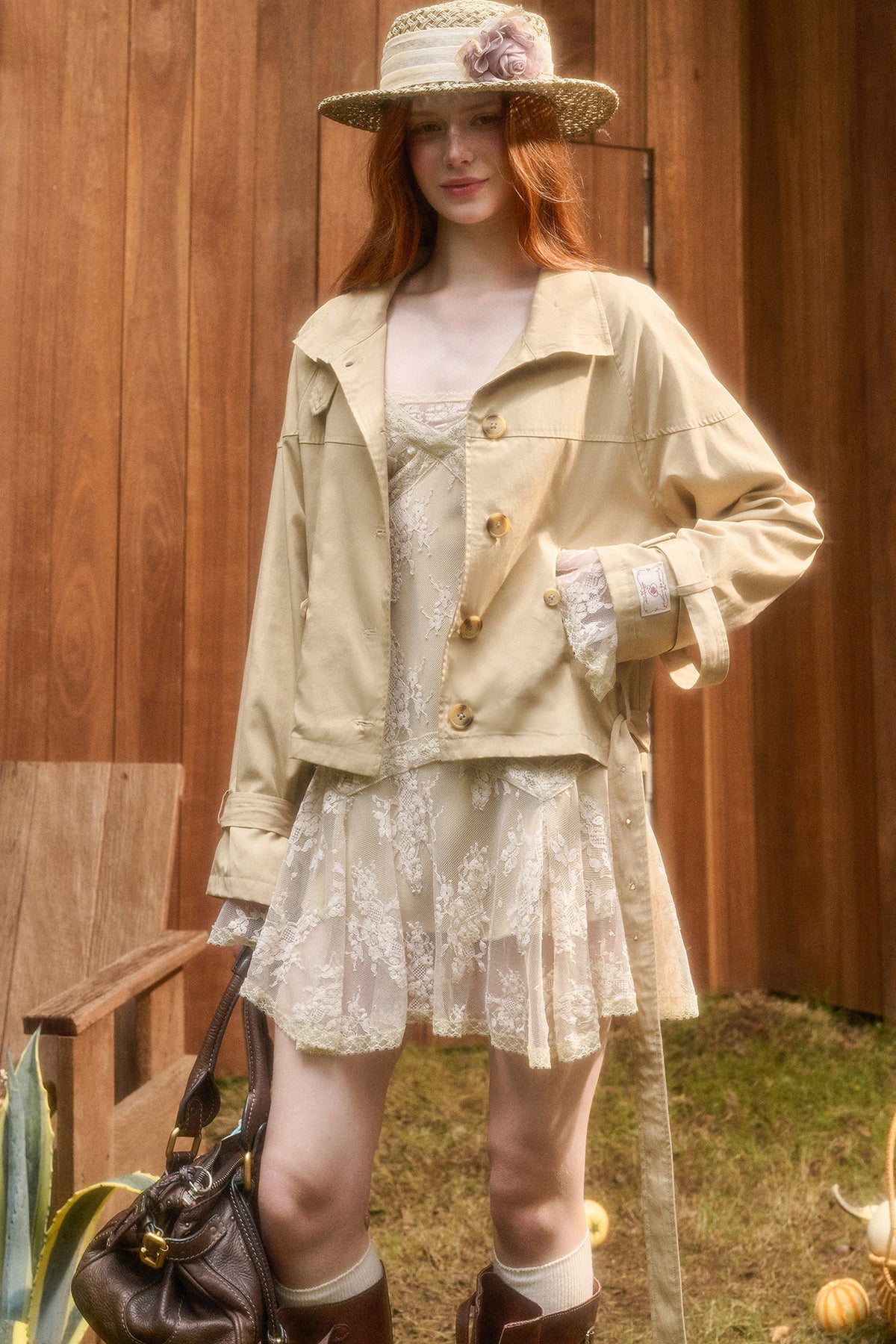 Skin Brown Short Trench Jacket