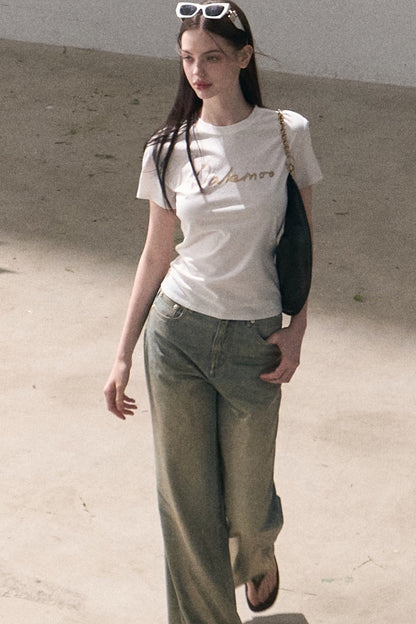 Gold Foil Print Knit T-Shirt