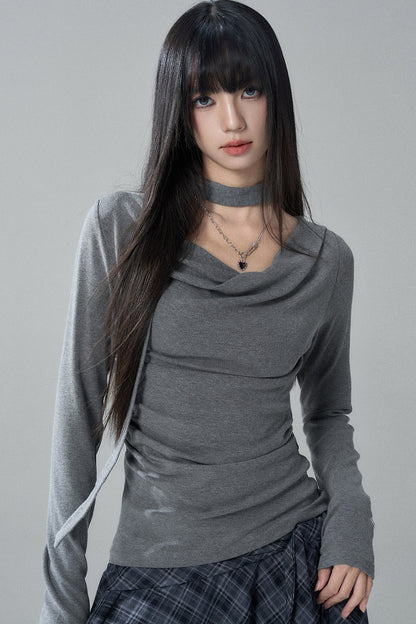 Gray Cowl Neck Top