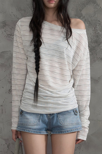 Striped Slightly Off-Shoulder Cover-Up, Pants and Top Set