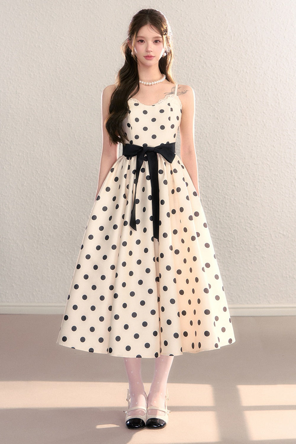 Satin Polka Dot Bow Tie Dress