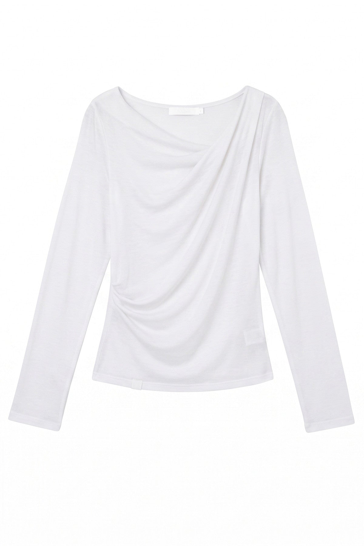 Lyocell Overlapping Pleated Long-Sleeve T-Shirt