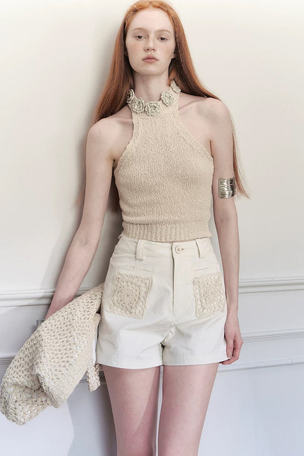 Handmade Crochet Floral Collar Sleeveless Top