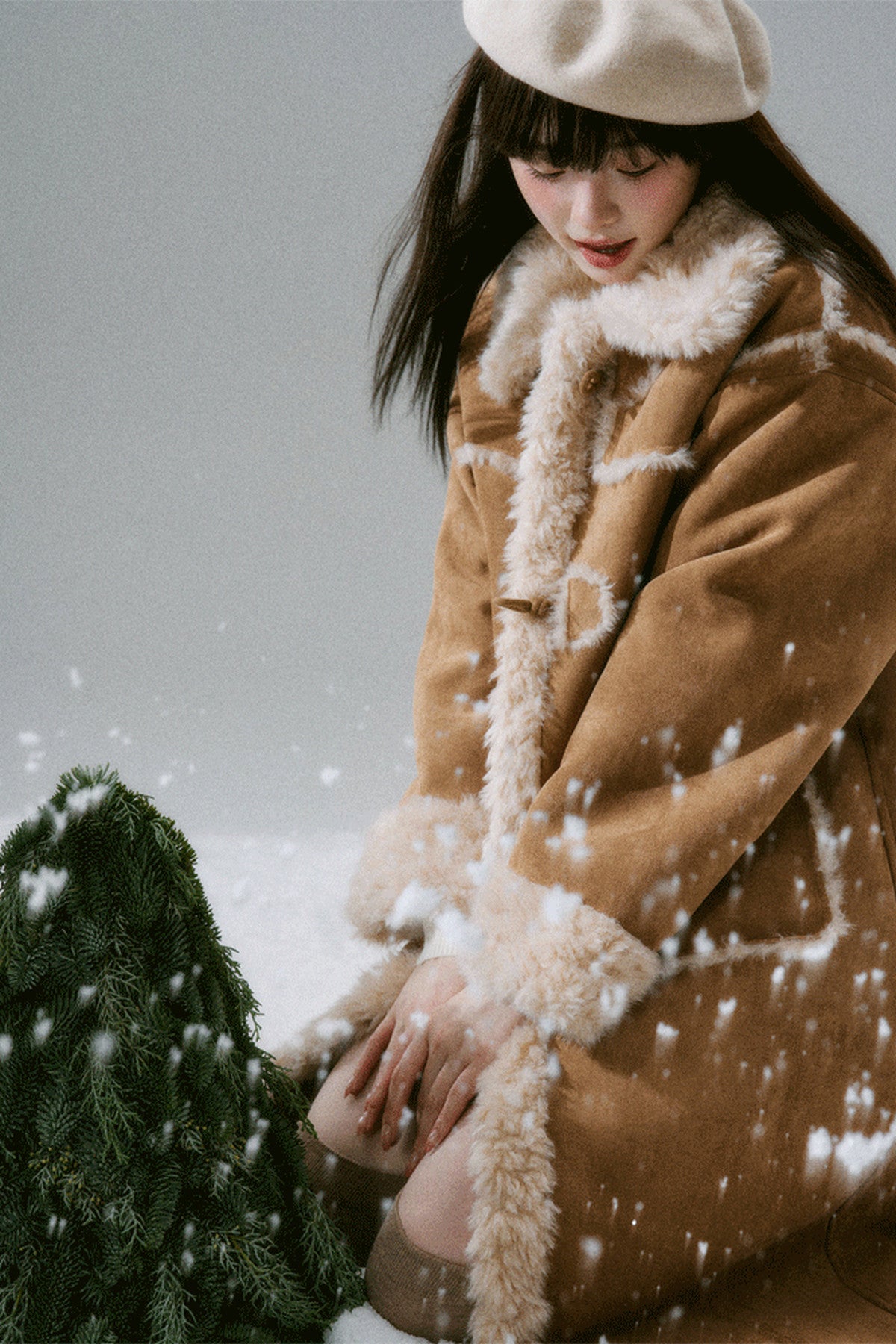 Manteau long à boutons en corne