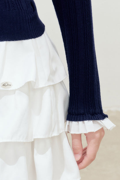 Doll Collar Detachable Bow Knit Top