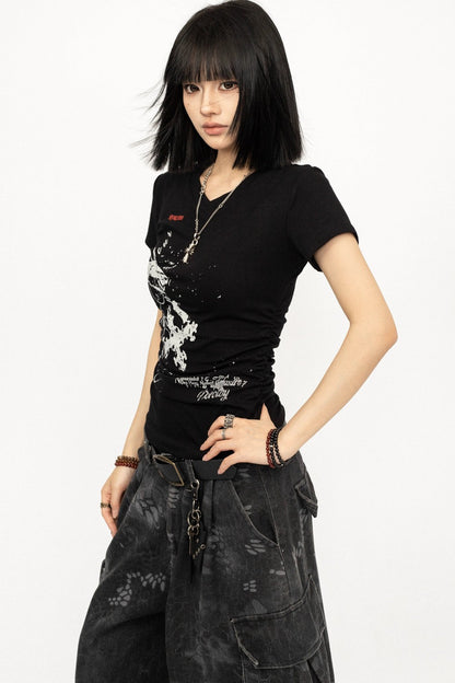 Top retro negro con cuello en V