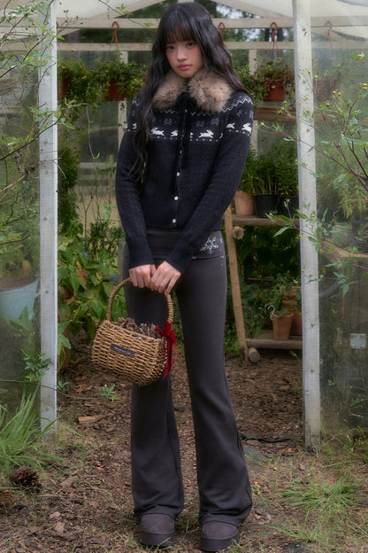 Waist-Cinching Fair Isle Rabbit Cardigan and Pants Set-Up