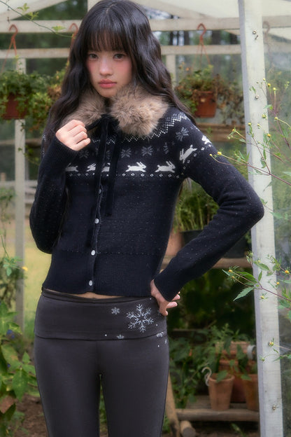 Waist-Cinching Fair Isle Rabbit Cardigan and Pants Set-Up
