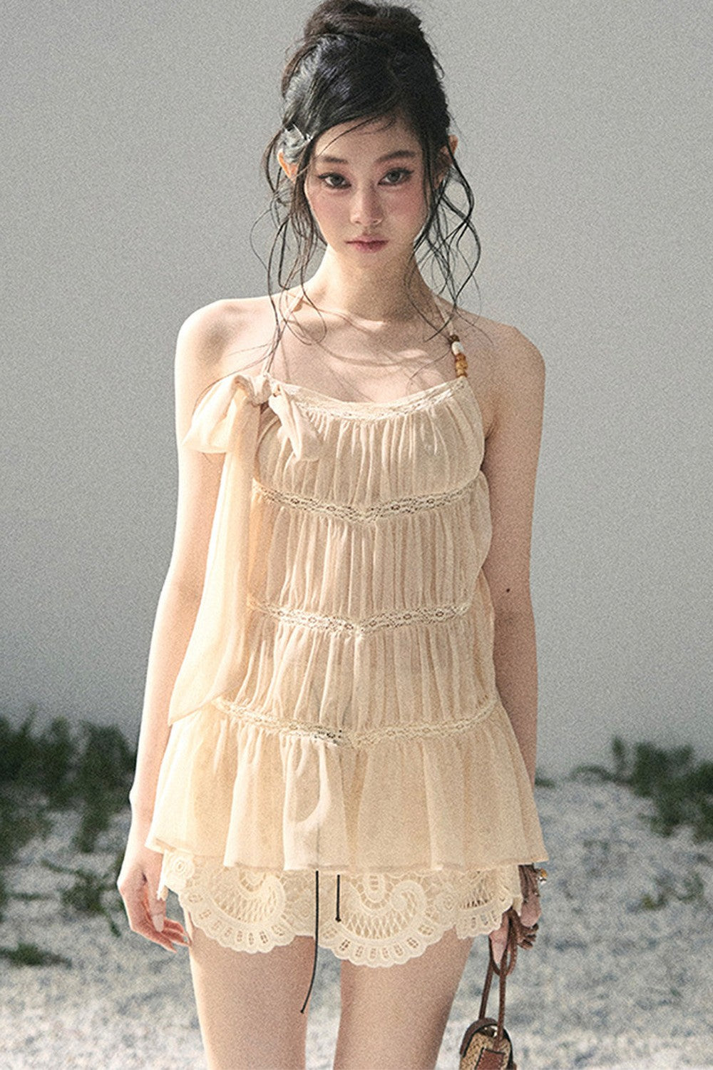 French Lace Chiffon Halter Top