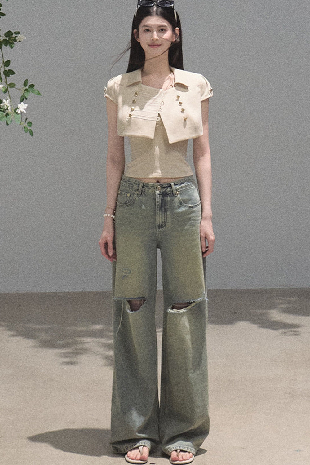 Vintage Distressed Ripped Denim Long Pants