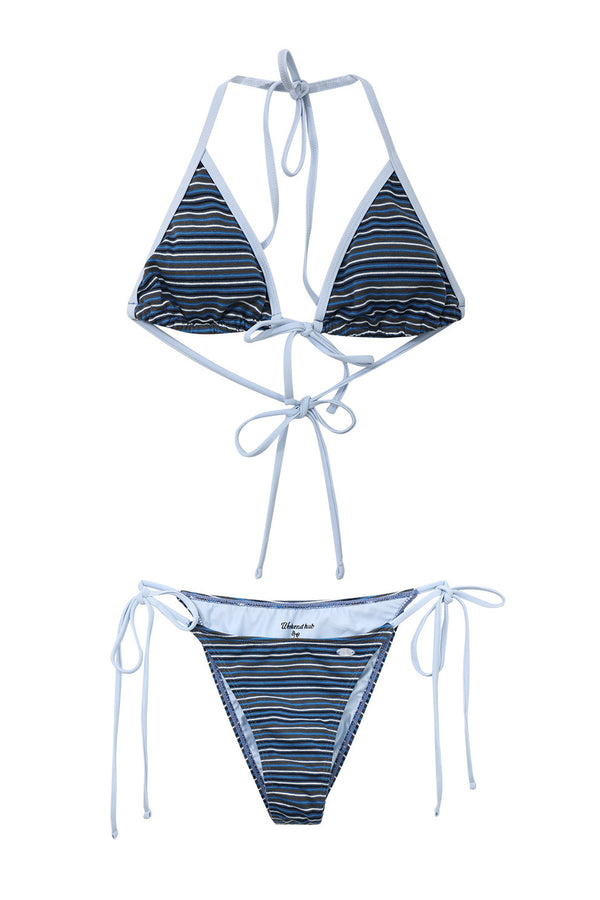 Striped Tie-Side Triangle Bikini Set