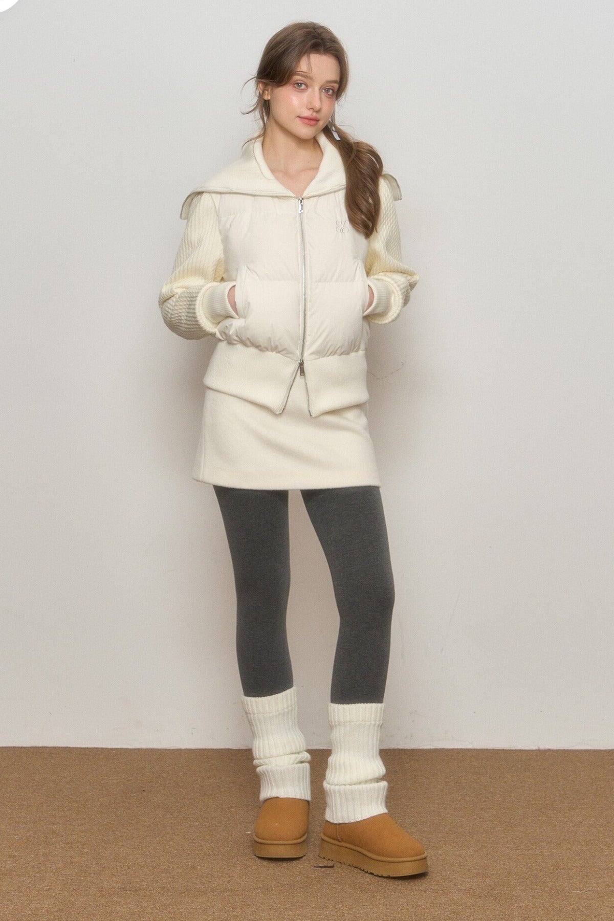White Sailor Collar Sweater Sleeve Spliced Short Down Jacket
