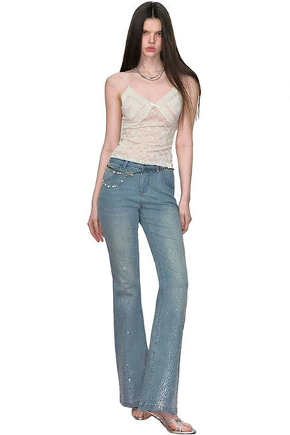 Retro-Jeans mit Strass und ausgestelltem Bein