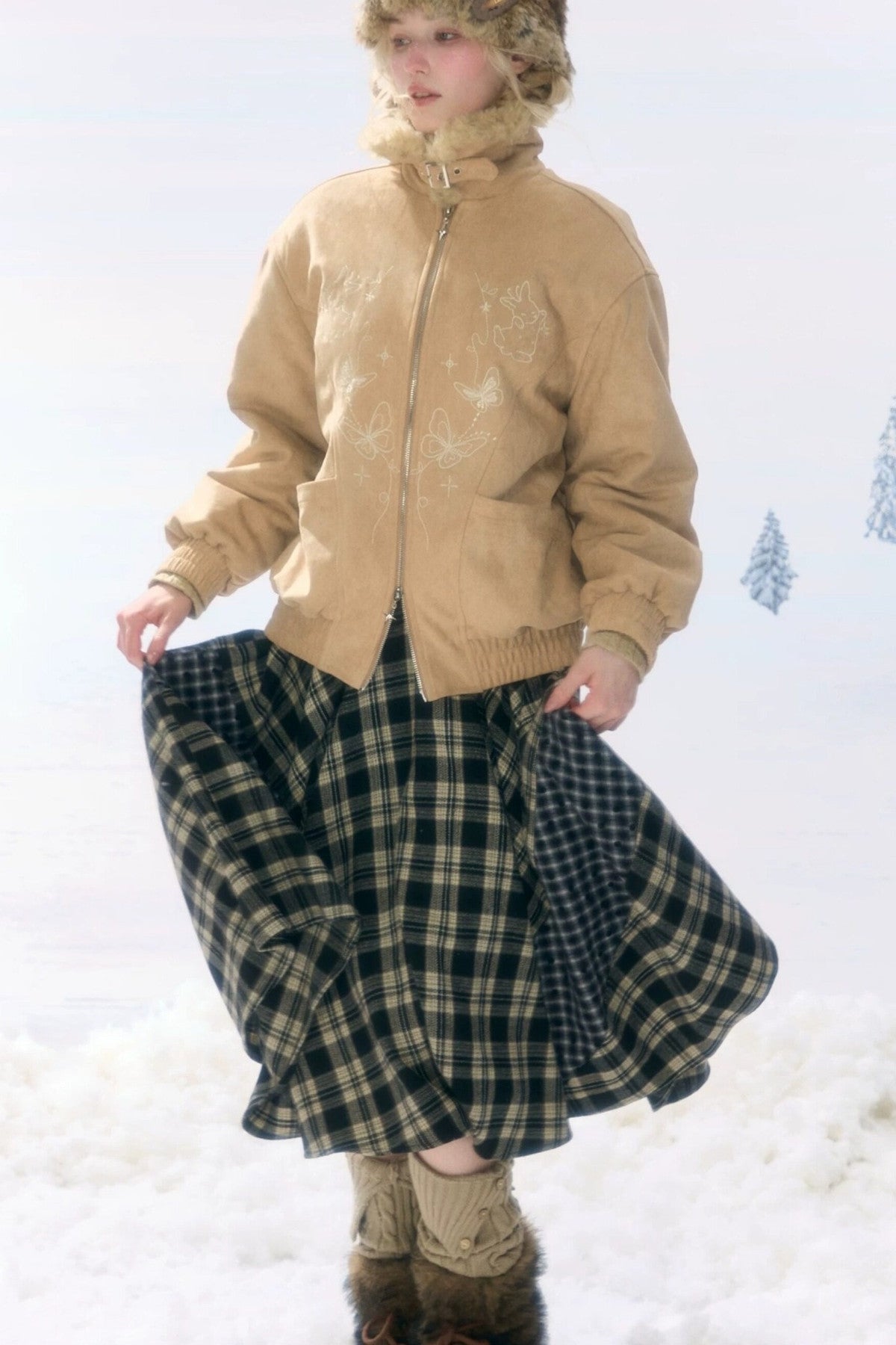 퍼 칼라 토끼 프린트 재킷