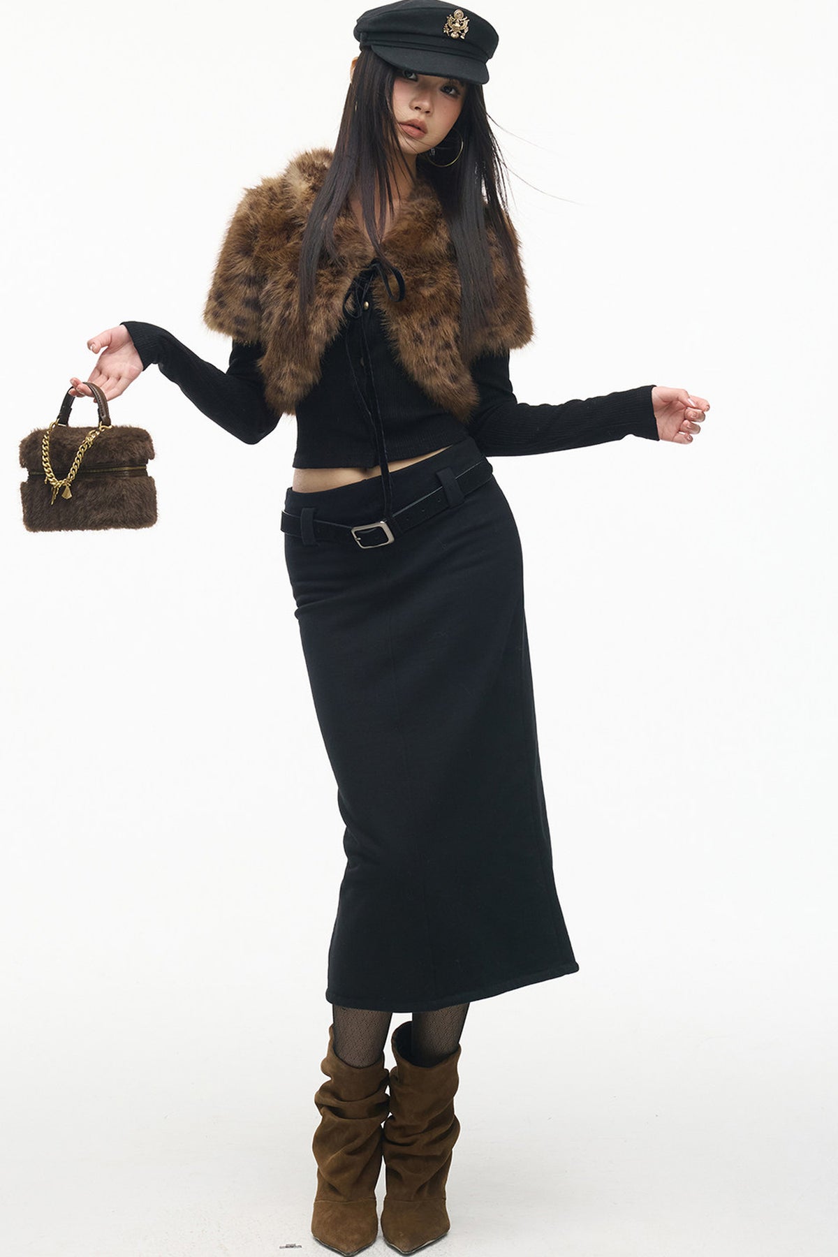 Leopard Fur Shawl Inner Knit Cardigan