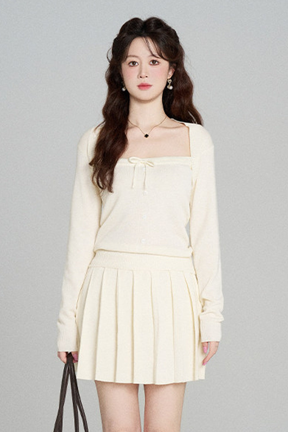 Square Neck Knit Top and Skirt Set-Up