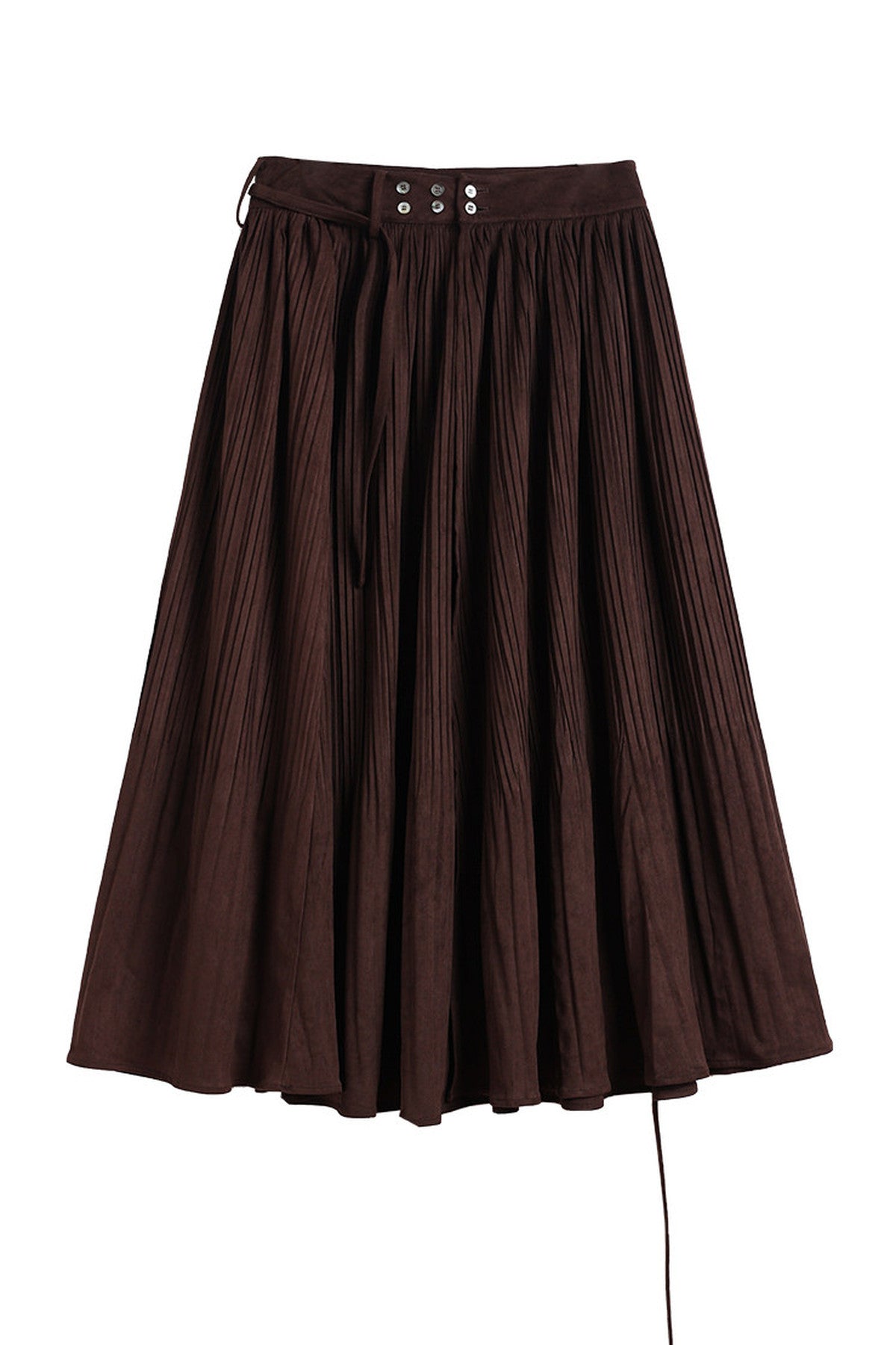 Double-Buckle Pleated Long Skirt